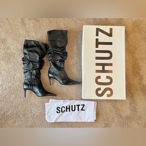 SCHUTZ Black Leather “ASHLEE UP” Slouch Boots Stiletto Heels sz 7 B